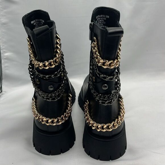 NWOT Steve Madden Black Leather Platform Boots with Chains & Buckle - Picture 6 of 8